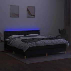 vidaXL Κρεβάτι Boxspring με Στρώμα &amp; LED Μαύρο 180x200 εκ. Υφασμάτινο
