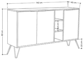 Μπουφές Clara χρώμα light oak 142x35.5x83εκ 142x83x35.5 εκ.