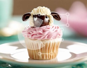Intra Συλλεκτικό Ξύλινο Παζλ Plywood  4mm - Αξιολάτρευτο cupcake προβάτων με καφέ ή τσάι Σε Ξύλινο Κουτί - Διαστάσεις: 10x10 cm – 25 κομμάτια