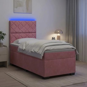 vidaXL Κρεβάτι box spring με στρώμα Ροζ 100 x 200 cm Βελούδο