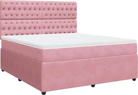 vidaXL Κρεβάτι Boxspring με Στρώμα Ροζ 180x200 εκ. Βελούδινο