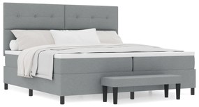 vidaXL Κρεβάτι με Βάση με Στρώμα & Πάγκο Ανοιχτό Γκρι 200x200 εκ. Ύφασμα