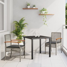 vidaXL Σετ Τραπεζαρίας Κήπου 3 Τεμαχίων με Μαξιλάρια Γκρι Πολυ Ράτταν