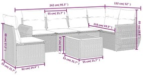 Καναπές Σετ 7 Τεμαχίων Μαύρο Συνθετικό Ρατάν με Μαξιλάρια - Μαύρο