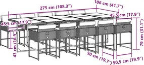 vidaXL Σετ Τραπεζαρίας Κήπου 11 Τεμαχίων Γκρι Συνθ. Ρατάν με Μαξιλάρια