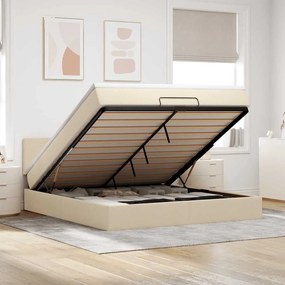 vidaXL Οθωμανικό κρεβάτι με στρώμα &amp; LEDs Cream 180x200cm ύφασμα