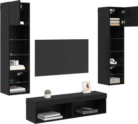 vidaXL Μονάδα Τοίχου Τηλεόρασης 6 pcs Μαύρη Οξυά Επεξεργασμένο ξύλο