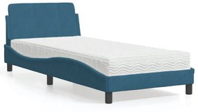 Κρεβάτι με Στρώμα Μπλε 90 x 190 εκ. Βελούδινος - Μπλε