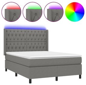 vidaXL Κρεβάτι Boxspring με Στρώμα & LED Σκ.Γκρι 140x200 εκ Υφασμάτινο