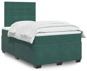 vidaXL Κρεβάτι Boxspring με Στρώμα Σκούρο Πράσινο 120x190εκ. Βελούδινο