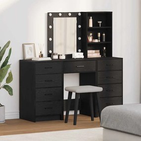 vidaXL σετ τραπεζιού ντύσιμου 3 κομματιών με LED σε μαύρο επεξεργασμένο ξύλο
