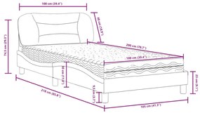 Κρεβάτι με Στρώμα Σκούρο Γκρι 100x200 εκ. Υφασμάτινο - Γκρι