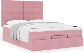 vidaXL Οθωμανικό κρεβάτι με στρώματα Ροζ 140x200cm Βελούδο