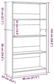 Βιβλιοθήκη Γκρι Sonoma 80x24x143 εκ. από Επεξεργασμένο Ξύλο - Γκρι