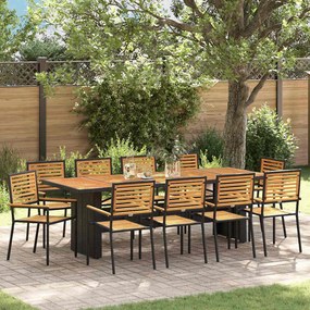 vidaXL Σέτ φαγητού για κήπο 11 pcs Μαύρο 240 x 90 x 75 cm