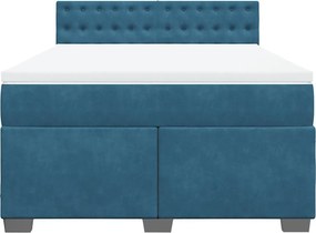 vidaXL Κρεβάτι Boxspring με Στρώμα Μπλε 140x200 εκ. Βελούδινο