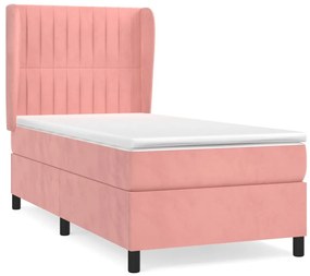 Κρεβάτι Boxspring με Στρώμα Ροζ 90x190 εκ. Βελούδινο - Ροζ