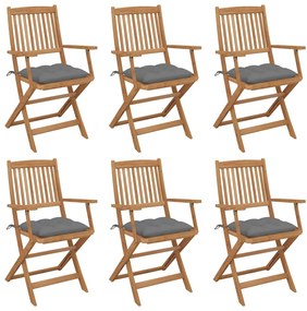 3074956 vidaXL Καρέκλες Κήπου Πτυσσόμενες 6 τεμ Μασίφ Ξύλο Ακακίας &amp; Μαξιλάρια Γκρι, 1 Τεμάχιο