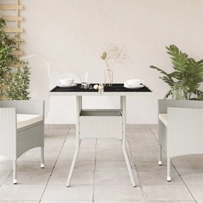 Τραπέζι Κήπου Γυάλινη Επιφάνεια Λευκό 80x80x75 εκ. Συνθ. Ρατάν - Λευκό