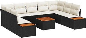 vidaXL Σετ Καναπέ Κήπου με μαξιλάρι 10 pcs Μαύρο Πολυ ράταν