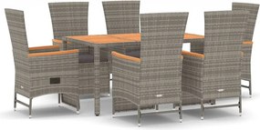 vidaXL Σετ Τραπεζαρίας Κήπου 7 τεμ. Γκρι Συνθ. Ρατάν με Μαξιλάρια