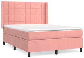 Κρεβάτι Boxspring με Στρώμα Ροζ 140x200 εκ. Βελούδινο - Ροζ