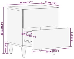 Κομοδίνα 2 τεμάχια ανοιχτό γκρι 40x33x46 cm μασίφ ξύλο Mango - Γκρι