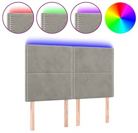 vidaXL Κεφαλάρι Κρεβατιού LED Ανοιχτό Γκρι 144x5x118/128 εκ. Βελούδινο