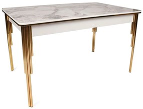 Τραπέζι Επεκτεινόμενο Damla 974NMB1504 144/177,5x90x78cm Marble Effect White-Gold Melamine, Metal
