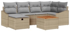 vidaXL Σετ Καναπέ Κήπου με μαξιλάρι 7 pcs Μπεζ Πολυ ράταν