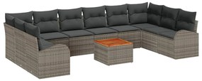 vidaXL Σετ Καναπέ Κήπου με μαξιλάρι 11 pcs Γκρι Πολυ ράταν
