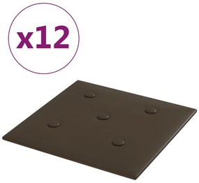 vidaXL Πάνελ Τοίχου 12 τεμ. Καφέ 30 x 30 εκ. 1,08 μ² Συνθετικό Δέρμα