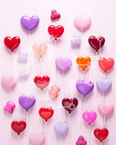 Intra Συλλεκτικό Ξύλινο Παζλ Plywood  4mm - Γλειφιτζούρια σε σχήμα καρδιάς σε ροζ φόντο Σε Ξύλινο Κουτί - Διαστάσεις Puzzle: 10x10 cm – 25 κομμάτια