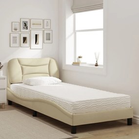 vidaXL Κρεβάτι με Στρώμα Κρεμ 90x190 εκ.Υφασμάτινο