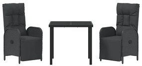 vidaXL Σέτ φαγητού για κήπο με μαξιλάρι 3 pcs Μαύρο συνθετικό ρατάν