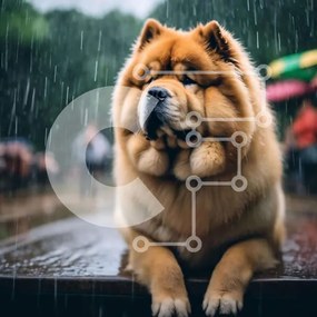 Intra Συλλεκτικό Ξύλινο Παζλ Plywood  4mm - Brown Chow Dog στην ομπρέλα στη βροχή Σε Ξύλινο Κουτί - Διαστάσεις: 10x10 cm – 25 κομμάτια