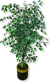 Stewehome Τεχνητό δέντρο Ficus με χρυσή γωνιακή γλάστρα Πολύχρωμο 30x25x151 cm