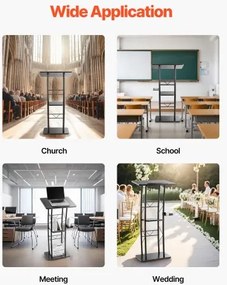 VEVOR Podium Stand 47 in Curved Metal Lectern Storage Shelf Classroom Wedding