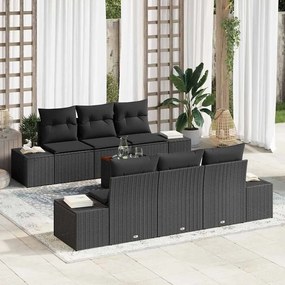 vidaXL Σετ Καναπέ Κήπου με μαξιλάρι 7 pcs Μαύρο Πολυ ράταν