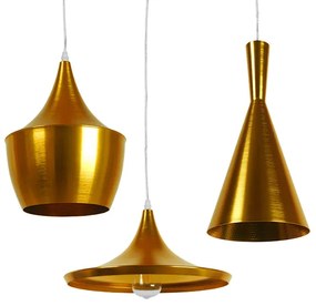 01678 GloboStar® SHANGHAI 01678 Μοντέρνο Κρεμαστό Φωτιστικό Καμπάνα Σετ Τρίφωτο 3 x E27 IP20 Χρυσό Μέταλλο - Μ79 x Π79 x Y38.5cm