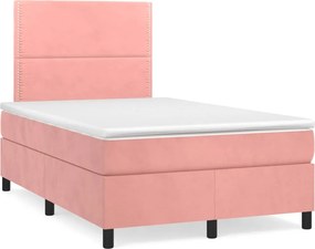 vidaXL Κρεβάτι Boxspring με Στρώμα Ροζ 120x200 εκ. Βελούδινο
