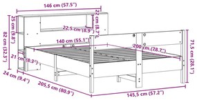 Κρεβάτι Βιβλιοθήκη Χωρίς Στρώμα 140x200 εκ Μασίφ Ξύλο Πεύκου - Καφέ