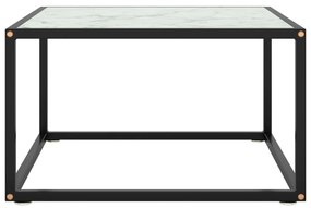 Τραπεζάκι Σαλονιού Μαύρο 60x60x35 εκ. Λευκό Γυαλί Όψη Μαρμάρου - Μαύρο