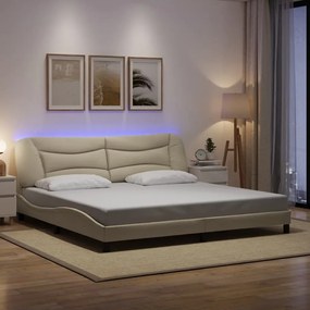 vidaXL Πλαίσιο Κρεβατιού με LED Κρεμ 200x200 εκ. Υφασμάτινο