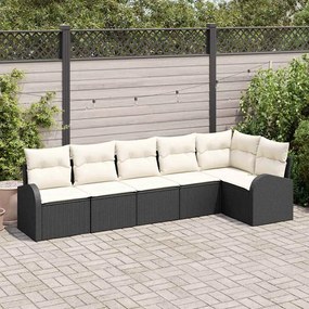 vidaXL Σετ Καναπέ Κήπου με μαξιλάρι 6 pcs Μαύρος, λευκός Πολυ ράταν