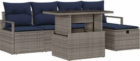 vidaXL Σετ Καναπέ Κήπου με μαξιλάρι 6 pcs Γκρι Πολυ ράταν