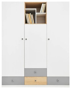 Ντουλάπα Omaha R118, Γκρι, Άσπρο, Δρυς, 190x150x50cm, Πόρτες ντουλάπας: Με μεντεσέδες, Αριθμός ραφιών: 6, Αριθμός ραφιών: 6 | Epipla1.gr