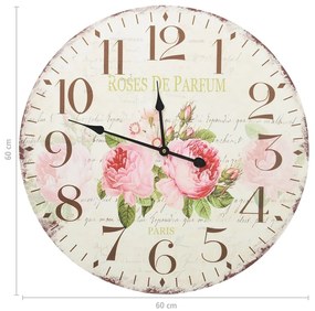 Ρολόι Τοίχου Vintage Λουλούδι 60 εκ. - Πολύχρωμο
