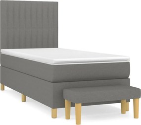 vidaXL Κρεβάτι Boxspring με Στρώμα Σκούρο Γκρι 90x190 εκ. Υφασμάτινο
