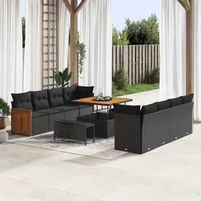 vidaXL Σετ Καναπέ Κήπου με μαξιλάρι 11 pcs Μαύρο
